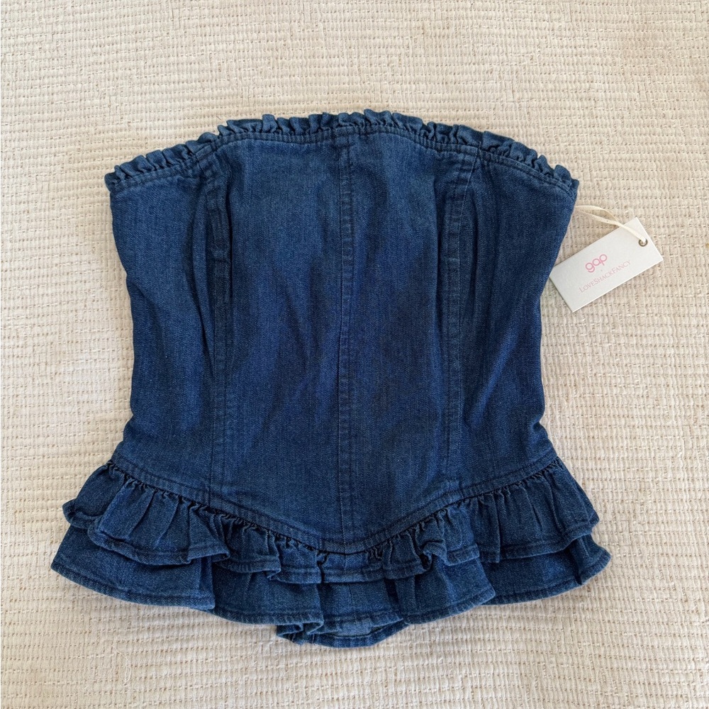 Loveshack fancy x Gap Denim strapless top size medium NWT